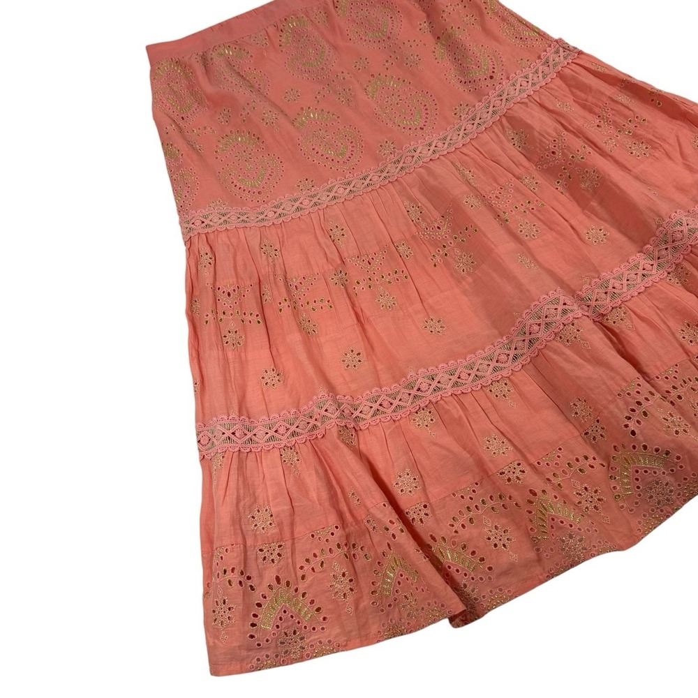 Boston Proper Coral Metallic Embroidered Eyelet Coquette Boho Resort Maxi XL - Picture 6 of 13